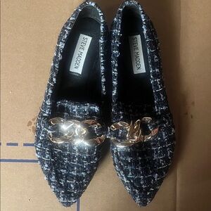Steve Madden Tweed Loafers with Gold Chain size 8M